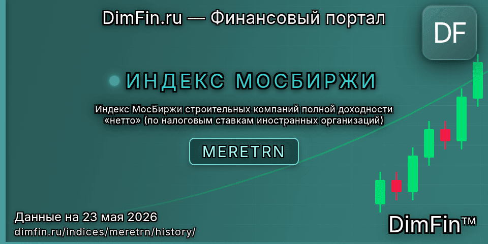 Исторические данные Индекс МосБиржи строительных компаний полной доходности «нетто» (по налоговым ставкам иностранных организаций) (MERETRN) — графики и котировки