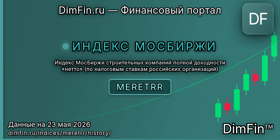 Исторические данные Индекс МосБиржи строительных компаний полной доходности «нетто» (по налоговым ставкам российских организаций) (MERETRR) — графики и котировки