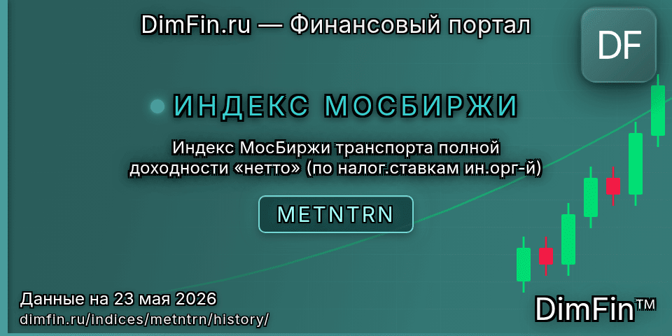 Исторические данные Индекс МосБиржи транспорта полной доходности «нетто» (по налог.ставкам ин.орг-й) (METNTRN) — графики и котировки Исторические данные Индекс МосБиржи транспорта полной доходности «нетто» (по налог.ставкам ин.орг-й) (METNTRN) — графики и котировки