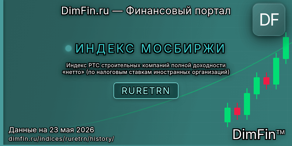Исторические данные Индекс РТС строительных компаний полной доходности «нетто» (по налоговым ставкам иностранных организаций) (RURETRN) — графики и котировки