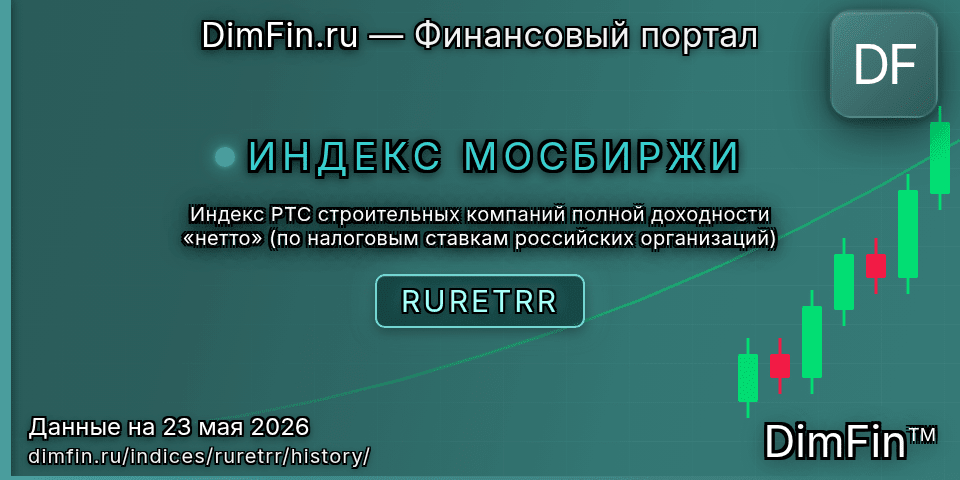 Исторические данные Индекс РТС строительных компаний полной доходности «нетто» (по налоговым ставкам российских организаций) (RURETRR) — графики и котировки