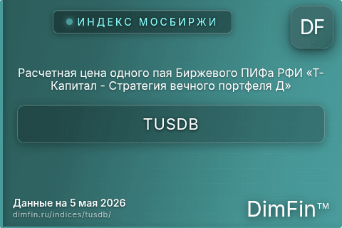 Каталог индекса Расчетная цена одного пая Биржевого ПИФа РФИ «Т-Капитал - Стратегия вечного портфеля Д» (TUSDB) — структура и данные Каталог индекса Расчетная цена одного пая Биржевого ПИФа РФИ «Т-Капитал - Стратегия вечного портфеля Д» (TUSDB) — структура и данные